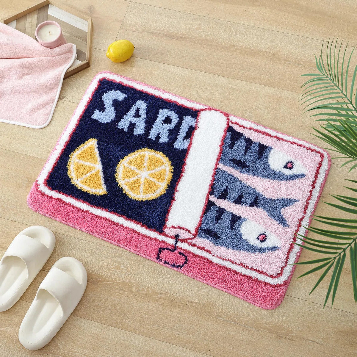 Pink Sardine Can Bath Mat, Soft Washable Rug Non Slip Cute Kitchen Bath Mats, Funny Cartoon Fish ... | Wayfair North America