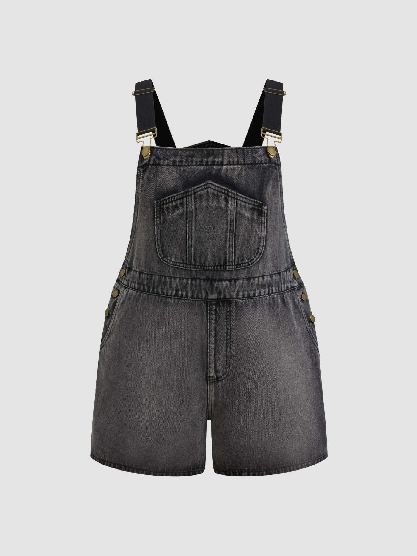 Denim Solid Buckle Pocket Romper Curve & Plus | Cider