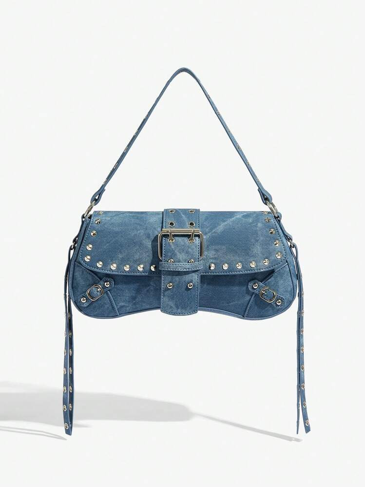 SHEIN X Lucía Bellido SHEIN SXY Fashionable Shoulder Bag With Rivet Decoration For Women And Teenagers, Western Purse For Women | SHEIN