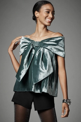 Mare Mare Velvet Off-The-Shoulder Bow Top | Anthropologie (US)