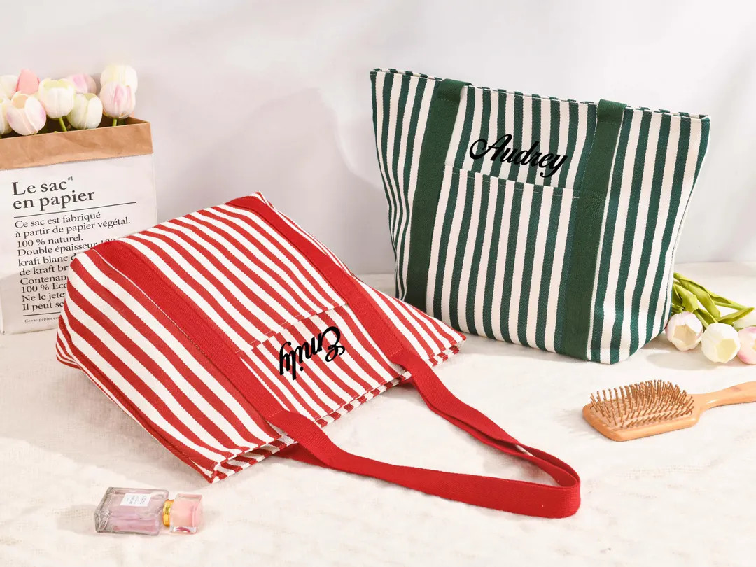 Custom Striped Summer Canvas Tote Bag,large Travel Tote Bag,reusable Things Tote Bags,everyday Sh... | Etsy (US)