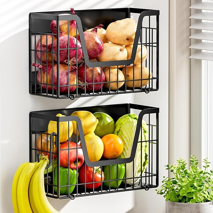 2 Pack Magnetic Shelf for Fridge, Fruit Potato & Onion Storage Bins | Magnetic Baskets for Fridge... | Amazon (US)