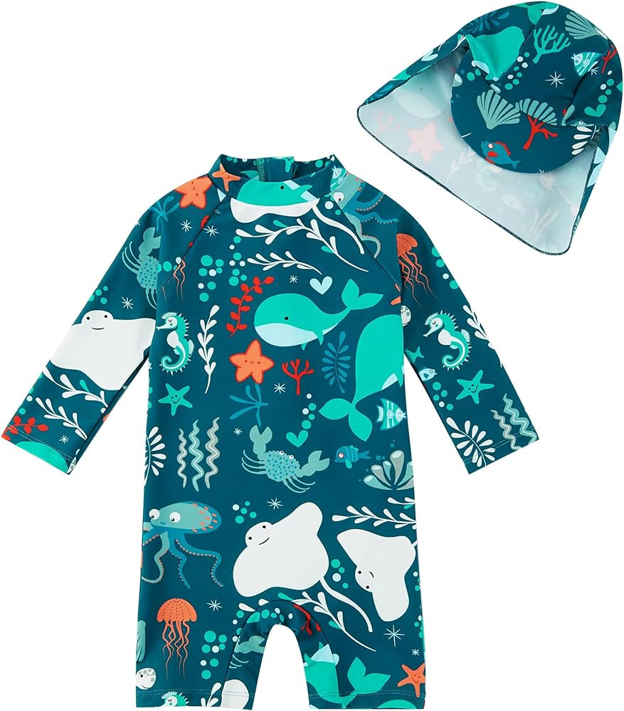 upandfast Baby/Toddler Swimsuit UPF 50+ Sun Protection One Piece Zipper Bathing Suit with Sun Hat... | Amazon (US)