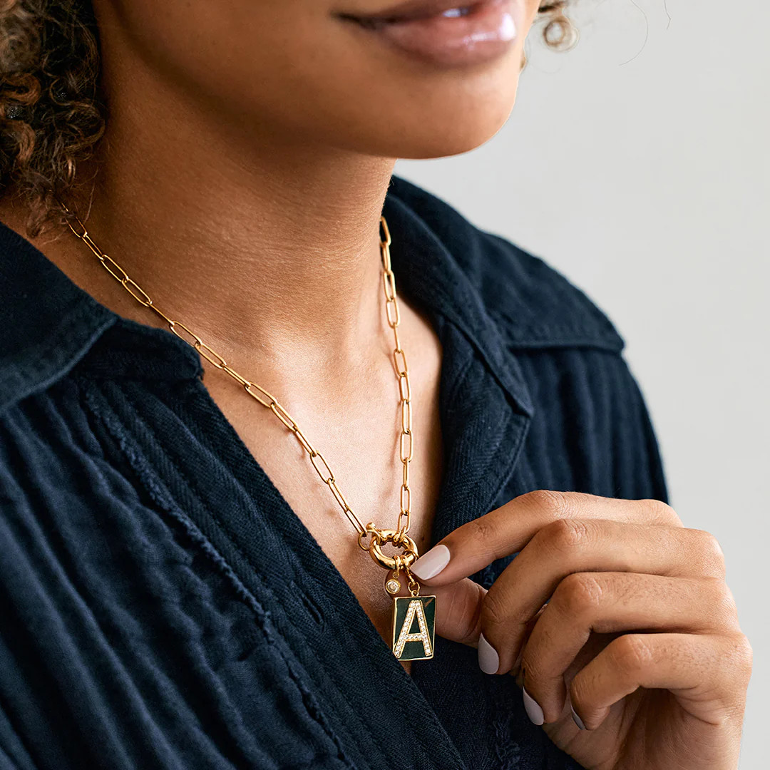 Pave Initial Pendant Necklace with Paperclip Chain | Mint & Lily