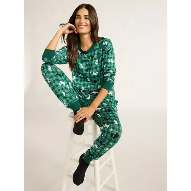 Joyspun Women's Pajama Top, Joggers and Socks Gift Set, 3-Piece, Sizes S-3X | Walmart (US)