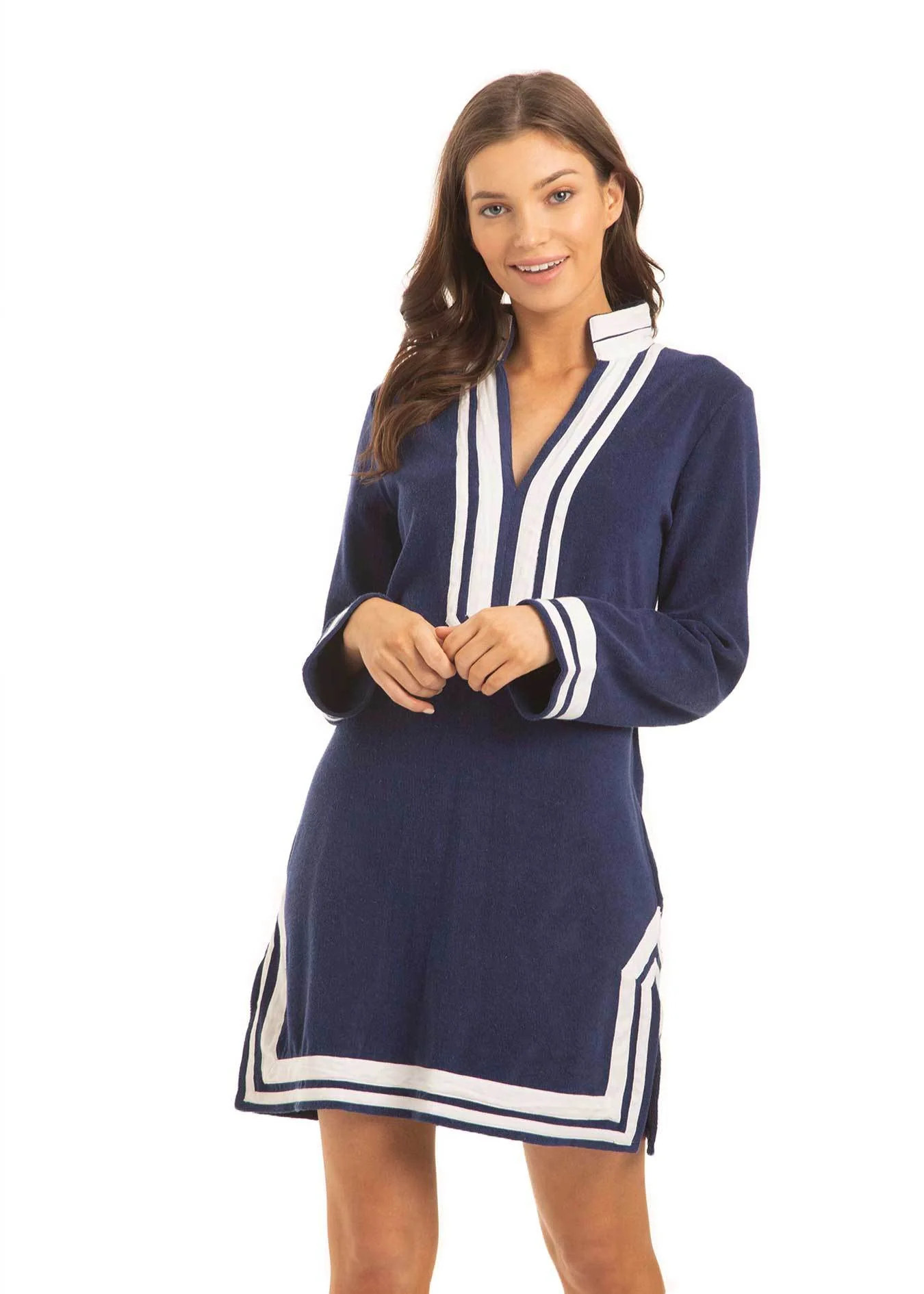 Navy/White Trim Terry Tunic | Cabana Life