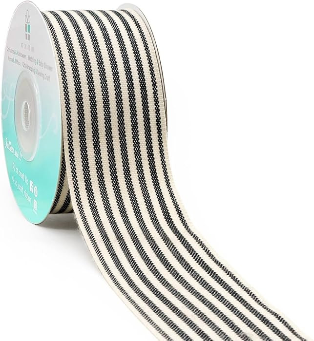 CT CRAFT LLC Ivory Cotton Black Stripes Ribbon 1.5" x 10 Yards for Home Décor Gift Present Wrapp... | Amazon (US)