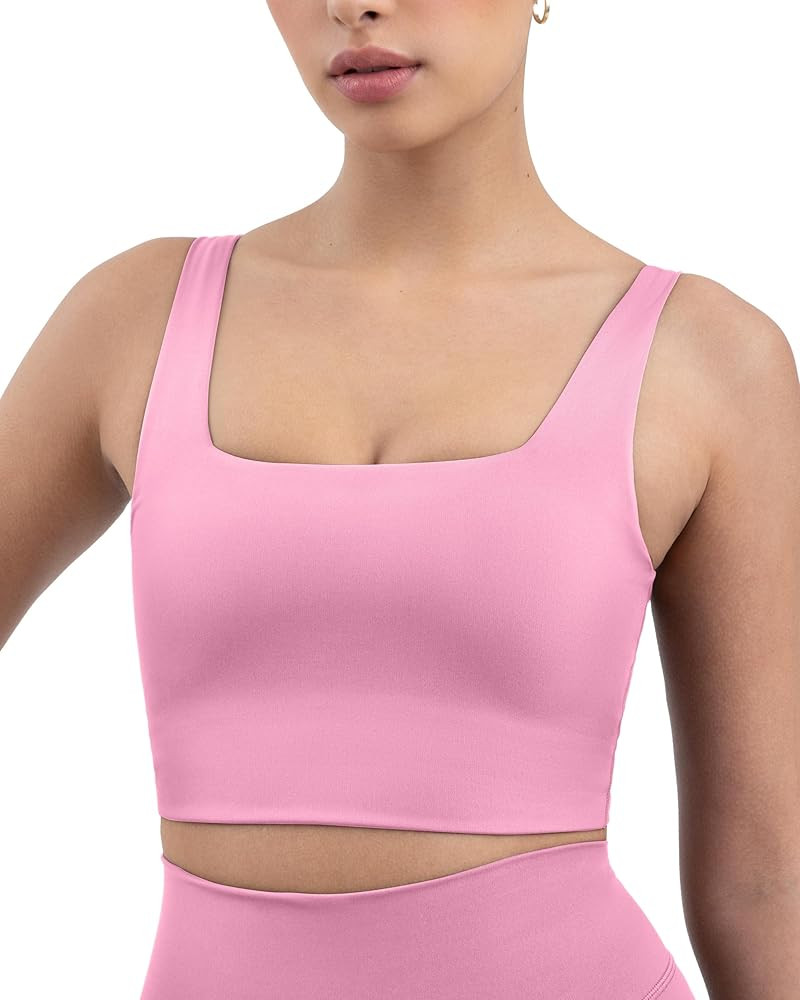 PAVOI ACTIVE Compression Sports Bras for Women | Medium Support Square Neck Longline Workout Bra ... | Amazon (US)