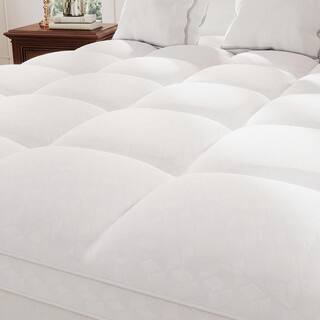 White Extra Thick Mattress Pad Cover Back 8-25"" Elastic Deep Pocket Down Alternative Queen Mattress Topper | The Home Depot