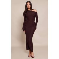 Dark Brown Soft Touch Asymmetric Panel Maxi Skirt Co-ord | PrettyLittleThing US