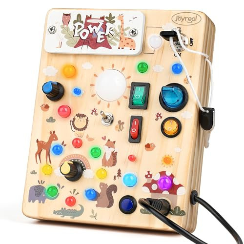 Joyreal Wooden Busy Board with LED Light, Montessori Toddler Toys, Wooden Sensory Board, Toddlers Activity Travel Toys for Boy & Girl Birthday Gift (Forest Theme) | Amazon (US)