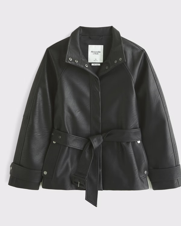 Women's Belted Vegan Leather Jacket | Women's Party Collection | Abercrombie.com | Abercrombie & Fitch (US)