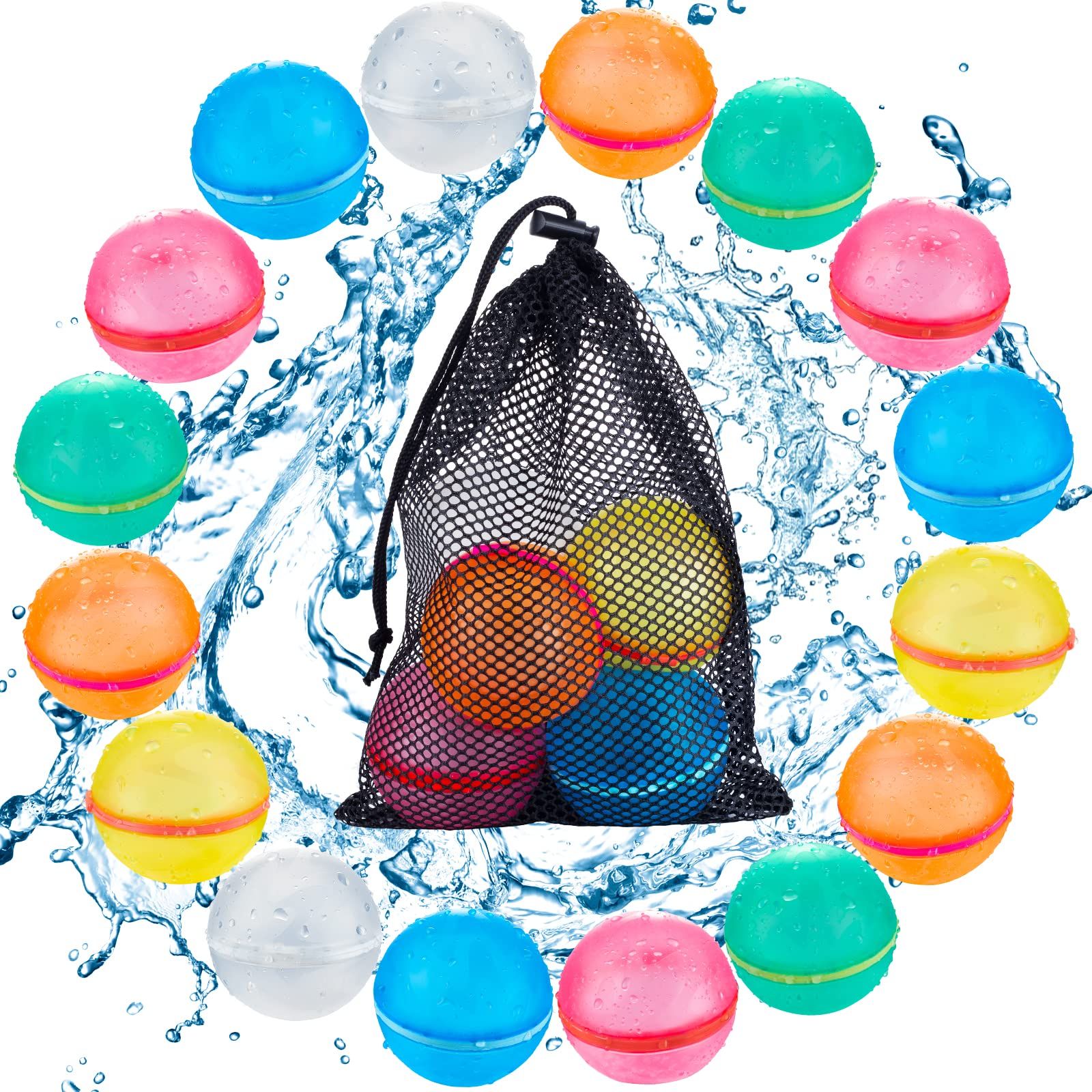 16 PCS Reusable Water Balloons for Kids, Pool Beach Toys Summer Water Fun Outdoor Games for Boys ... | Amazon (US)