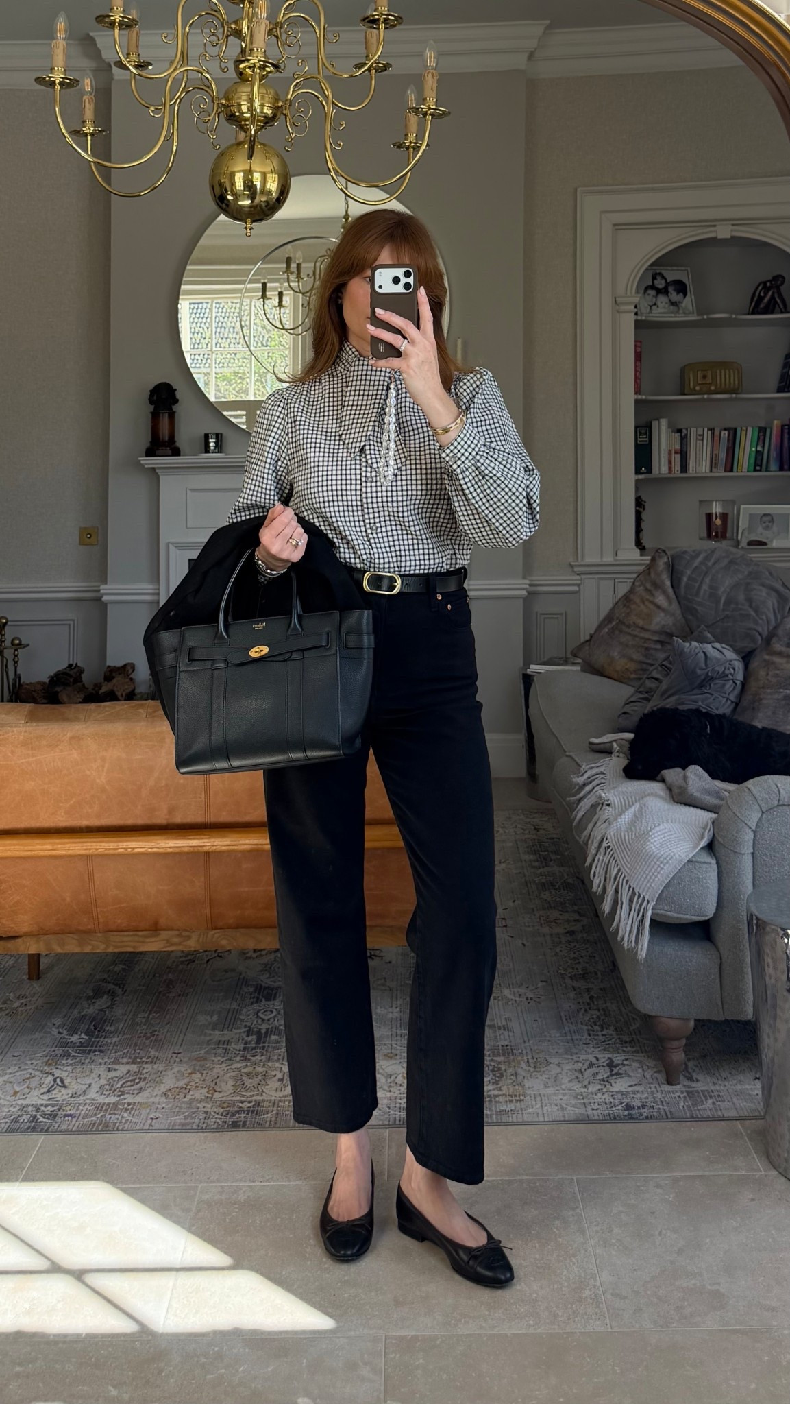 Levi’s straight leg black jeans 29/29
Checked neck tie blouse 
Mulberry bag
Chanel ballet flats 

#LTKspring #LTKuk #LTKshoes