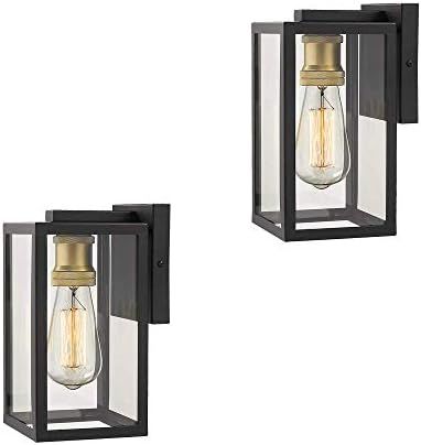 Emliviar Outdoor Wall Lights 2 Pack, Black and Gold Finish with Clear Glass, A1B7150-2PK BK | Amazon (CA)