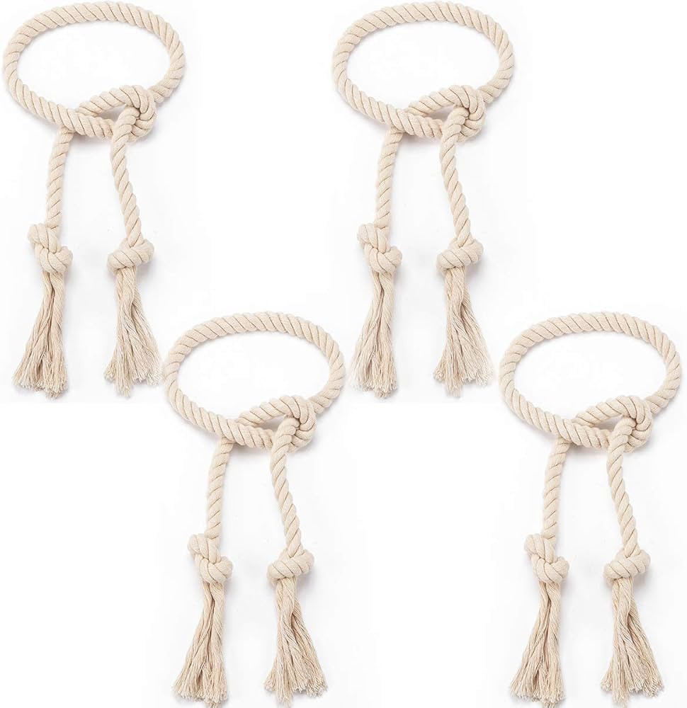 Apipi 4 Pcs Natural Cotton Curtain Tiebacks- Cream Color Farmhouse Style Curtain Holdback Rope, C... | Amazon (US)