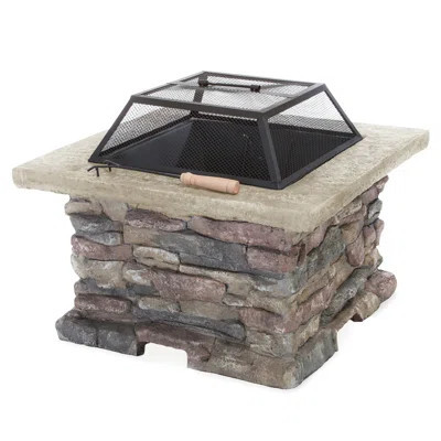 28" Concrete Wood Burning Outdoor Fire Pit Table With Lid | Wayfair North America