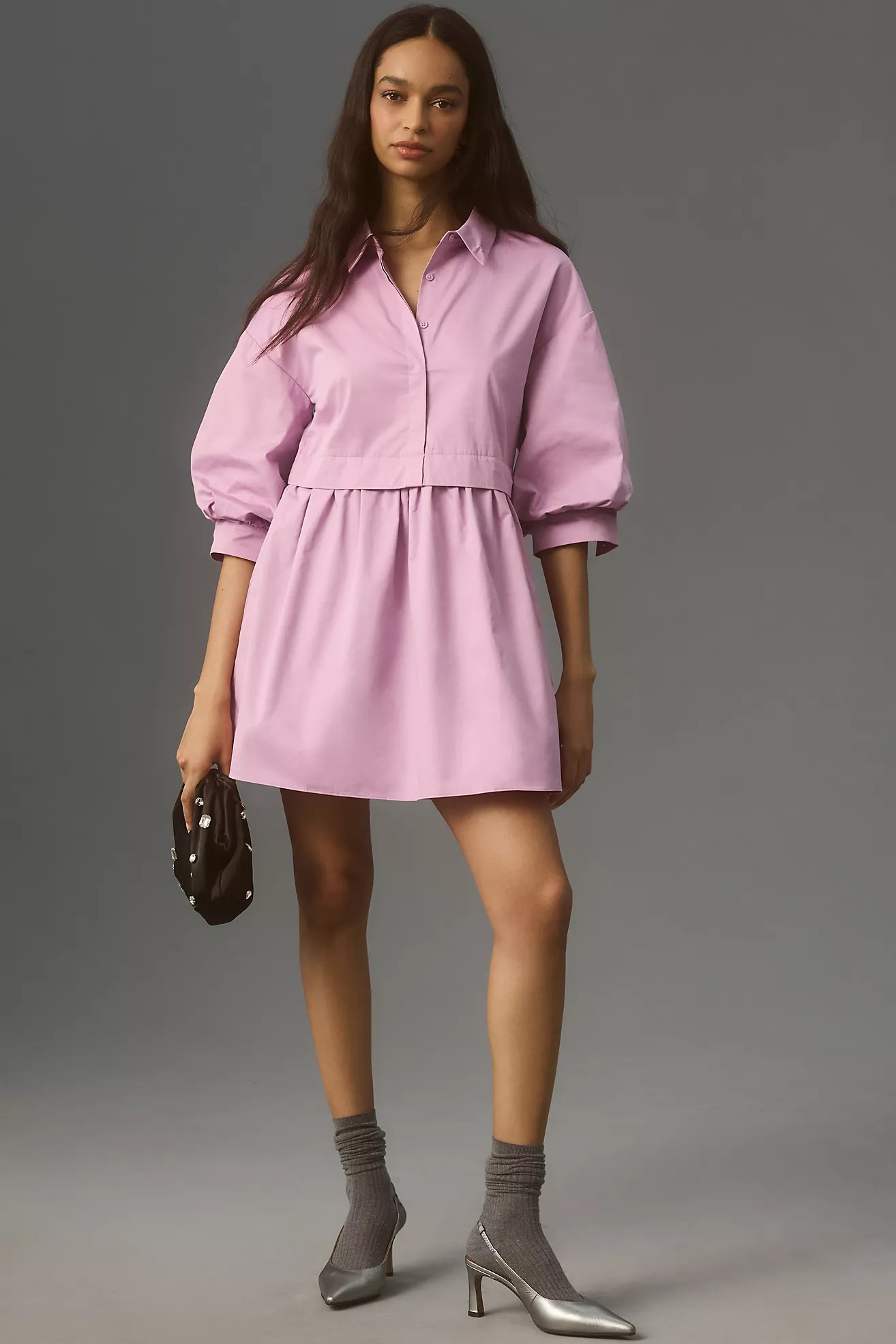 English Factory Puff-Sleeve Mini Shirt Dress | Anthropologie (US)