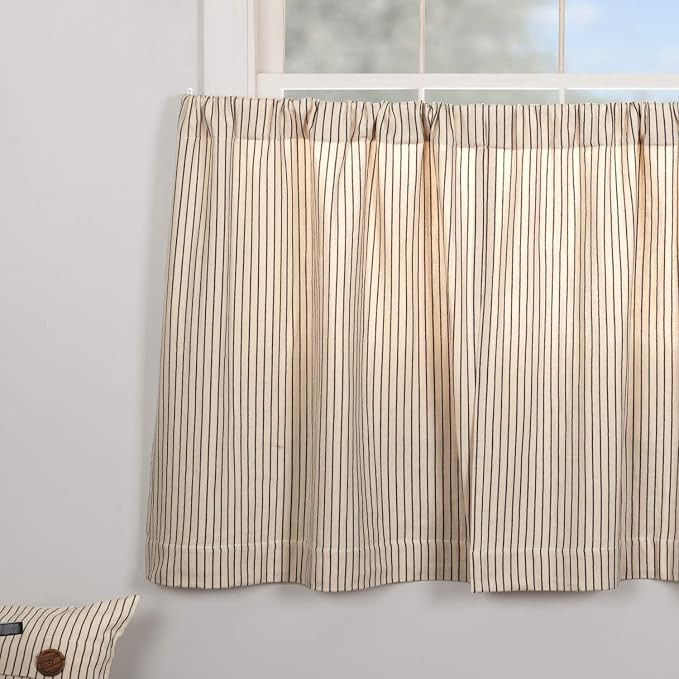 Katie's Vintage Stripe Tier Curtains, Set of 2, 36" Long, Urban Rustic Farmhouse Boho Style Café... | Amazon (US)