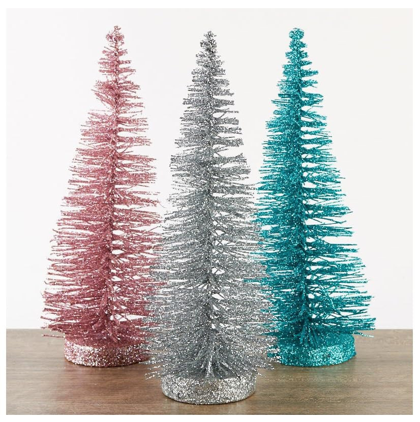 Factory Direct Craft Pink Blue and Silver Glittered Bottle Brush Trees | Set of 3 | Amazon (US)