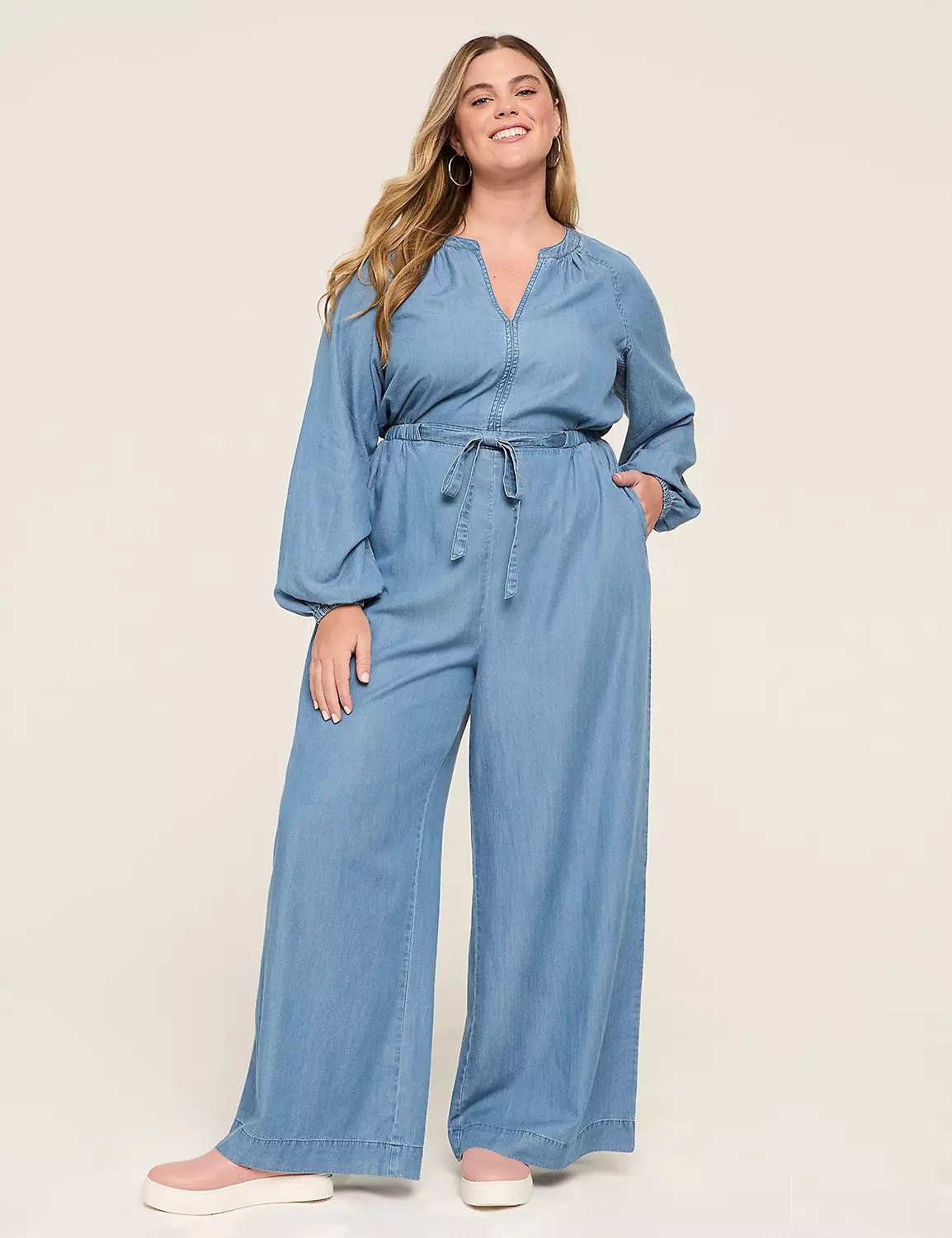 Chambray Long-Sleeve Jumpsuit | Lane Bryant (US)