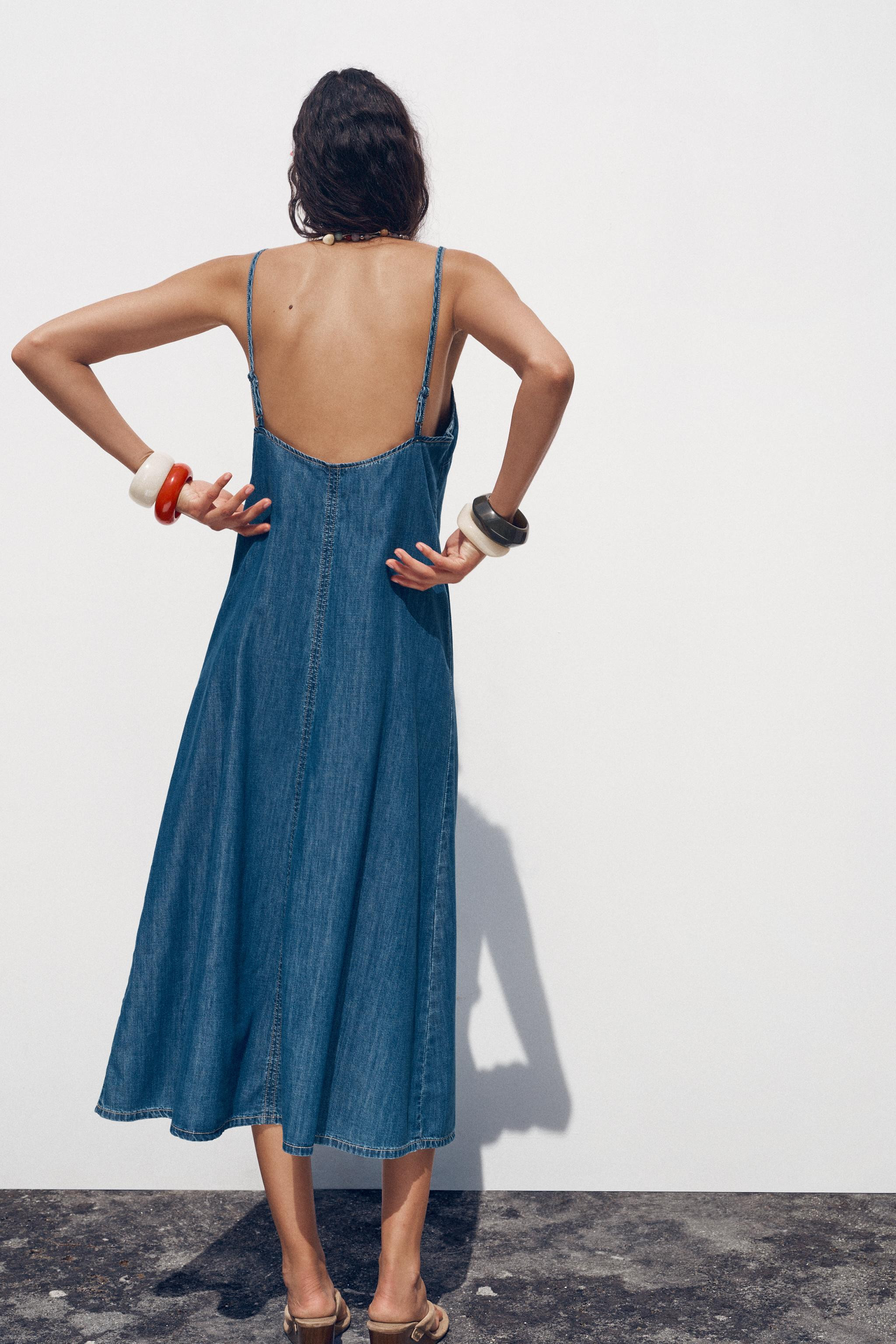 Z1975 DENIM STRAPPY MIDI DRESS | Zara US