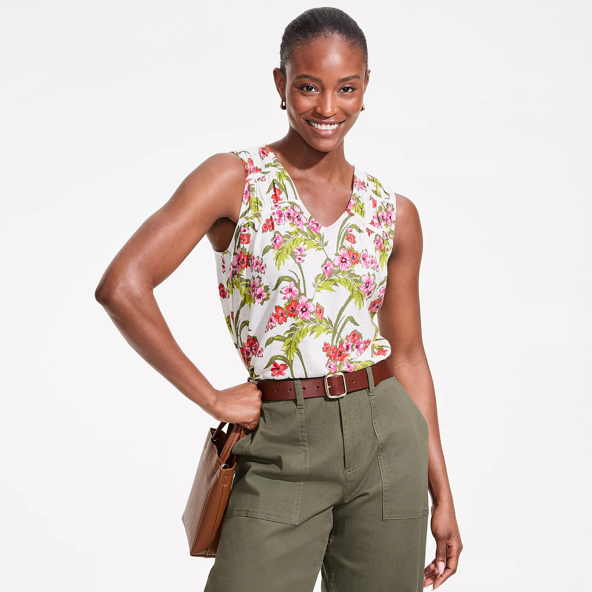 Women's Linen Blend Smocked Flowy Tank | Lands' End (US)