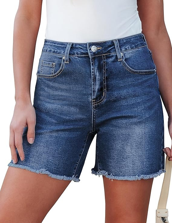 luvamia FleXclusive Jean Shorts for Women Trendy High Waisted Stretchy Denim Summer Raw Hem Mom L... | Amazon (US)