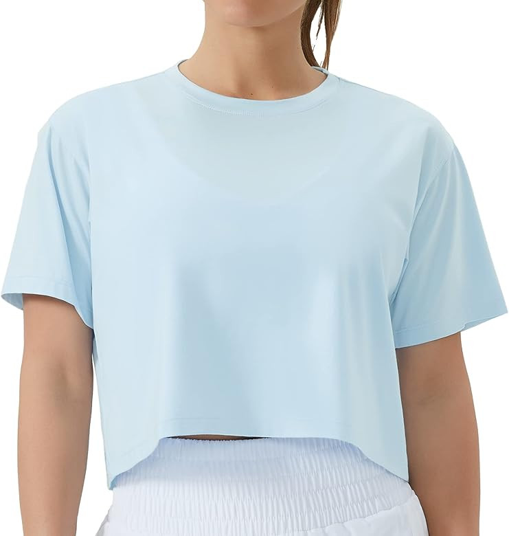 THE GYM PEOPLE Women's Workout Crop Top T-Shirt Short Sleeve Boxy Yoga Running Cropped Basic Tee | Amazon (US)