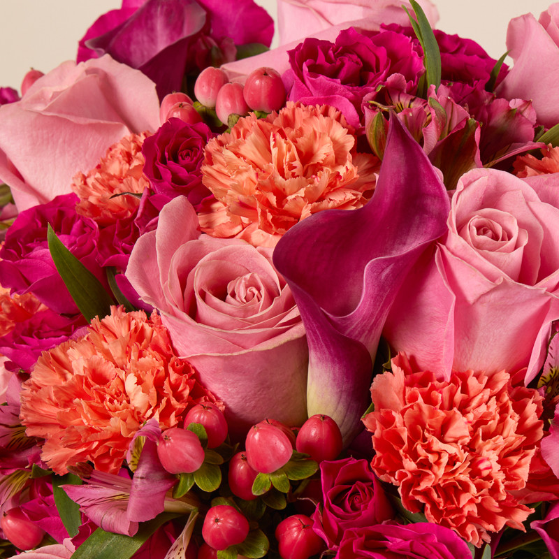 Collection of Pink Roses with Orange Carnations - The Bouqs Co. | The Bouqs Co.