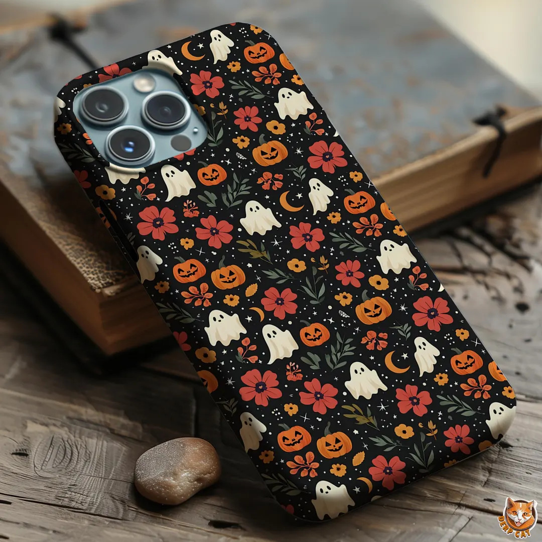 Floral Fall Halloween Phone Case, Boho Spooky Pumpkin Ghost Cover for iPhone 16 15 14 13 Pro Max ... | Etsy (US)