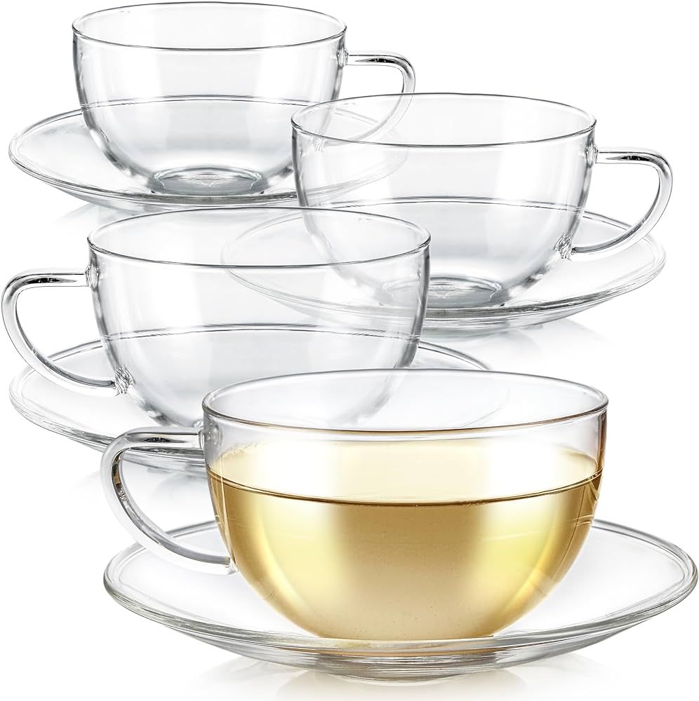 Teabloom Kyoto Teacup and Saucer Set 4-Pack – 12 OZ/ 350 ML Capacity – Premium Borosilicate G... | Amazon (US)