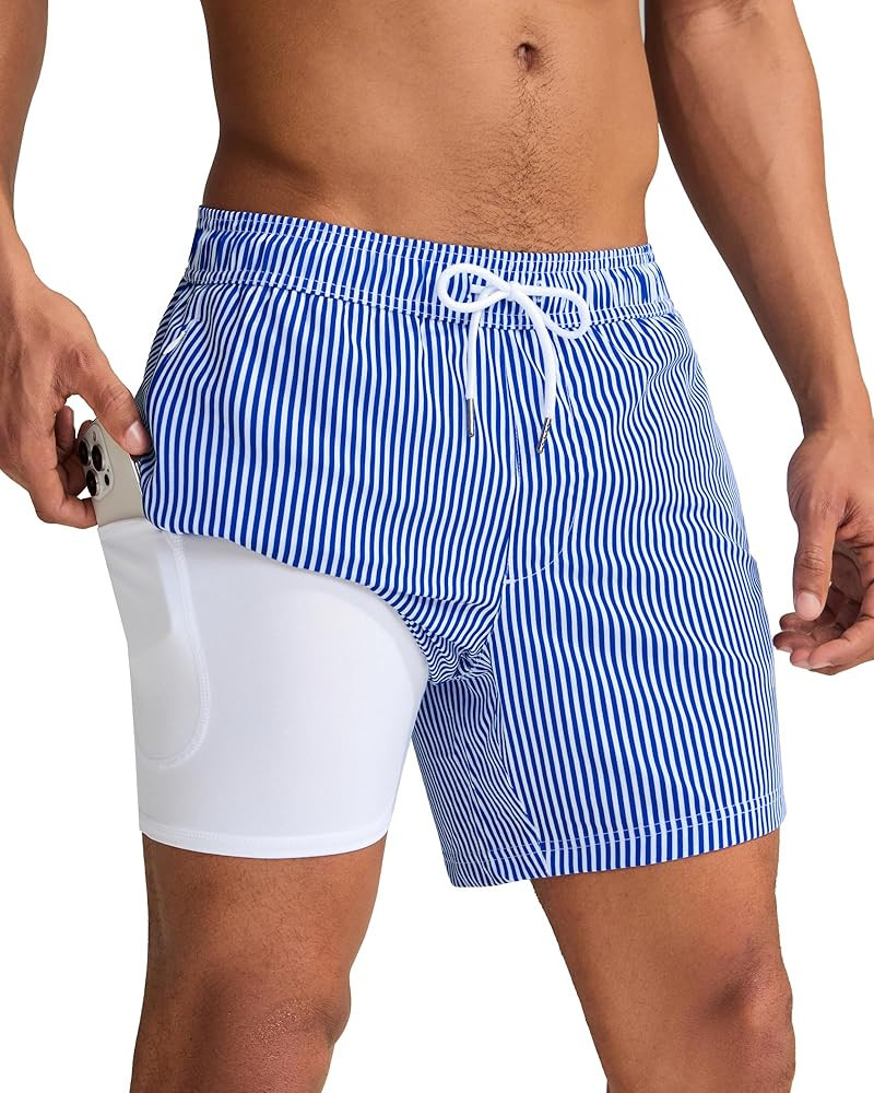 maamgic Mens Swim Trunks with Compression Liner 5 Inch, Quick Dry Bathing Suit with Zipper Pocket... | Amazon (US)