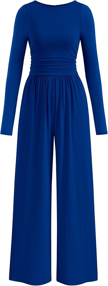 PRETTYGARDEN One Piece Jumpsuits for Women Dressy Casual Long Sleeve Crewneck Wide Leg Romper Ove... | Amazon (US)