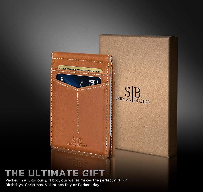 SERMAN BRANDS RFID Blocking Wallet Slim Bifold - Genuine Leather Minimalist Front Pocket Wallets for | Amazon (US)