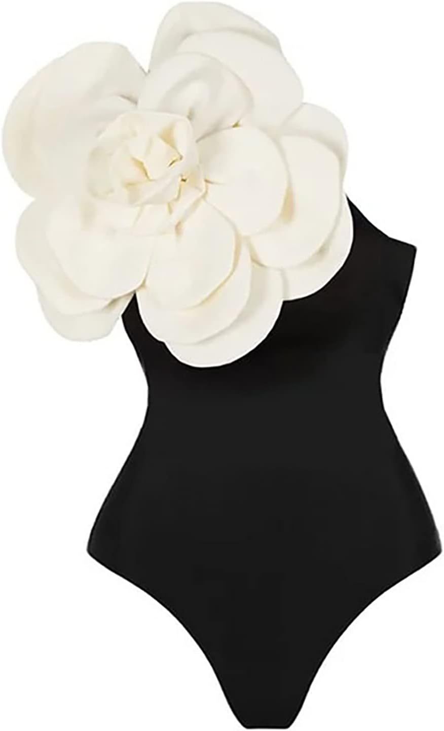 Muangan Ruffle Bandeau Bikini Conjoined Body Swimsuit for Women's 3D Flower Swimsuit for Daily We... | Amazon (US)