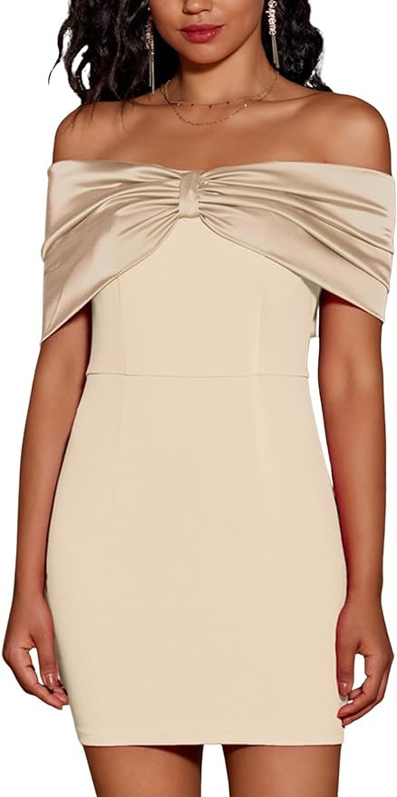 Kate Kasin Women's Off Shoulder Bodycon Mini Dress Strapless Satin Bow 2023 Sexy Club Party Cockt... | Amazon (US)