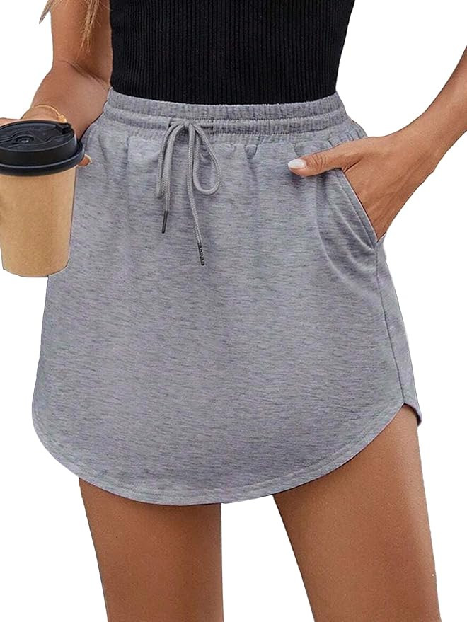 SOFIA'S CHOICE Women's Drawstring Sweat Skirt High Waist Mini Skirts Skorts with Pockets | Amazon (US)