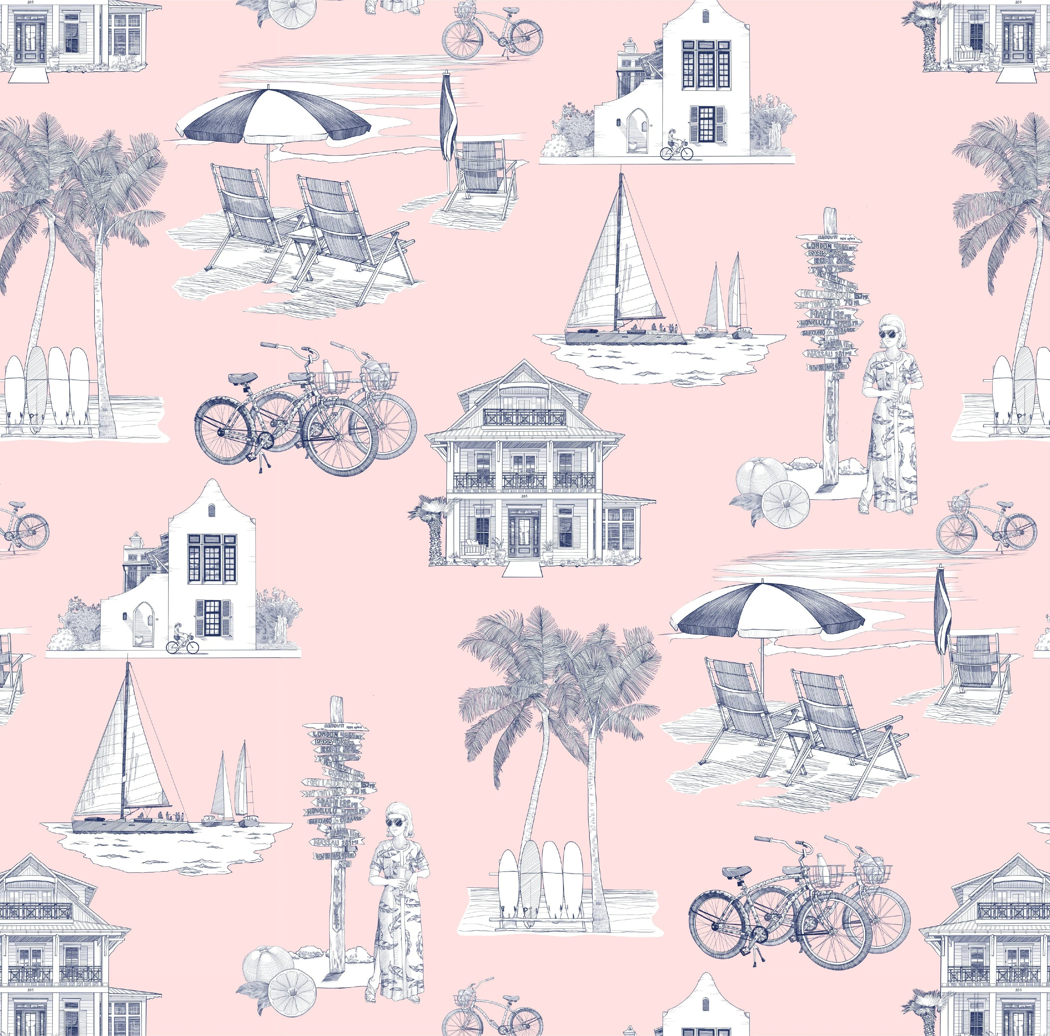 Florida Toile Peel & Stick Wallpaper | Katie Kime Inc