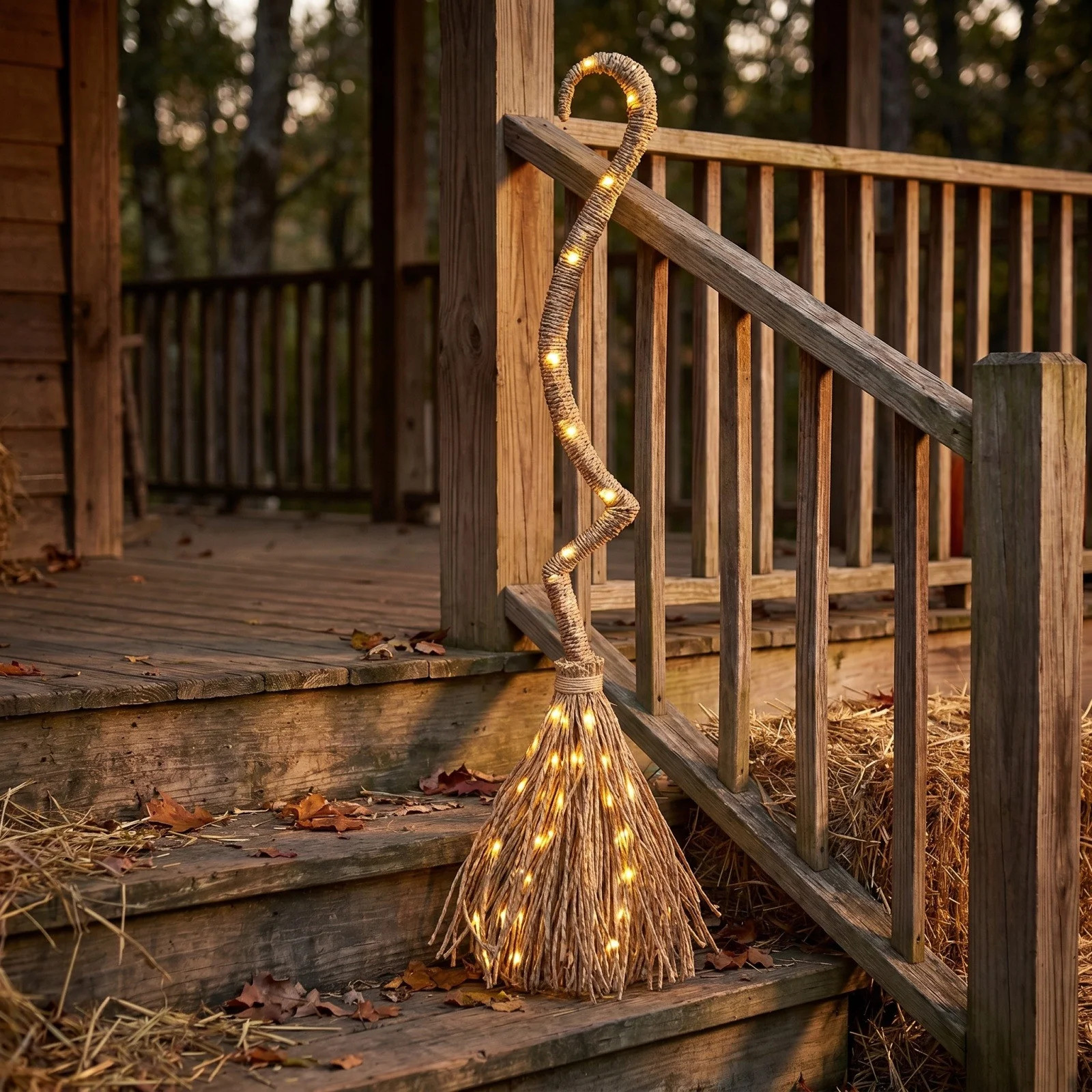 38 Inch Lighted Curved Witch Broom Decor, Natural Straw Style LED Light Up Halloween Broom Orname... | Walmart (US)