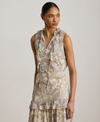 Petite Paisley Ruffle-Trim Sleeveless Blouse | Macy's