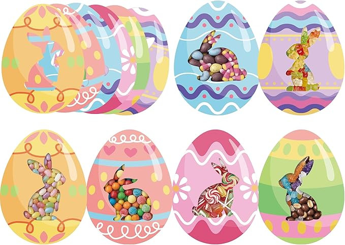 Gueevin 48 Pcs Easter Candy Cards for Kids Bulk DIY Easter Bunnies Eggs Candy Cards with Treat Ba... | Amazon (US)