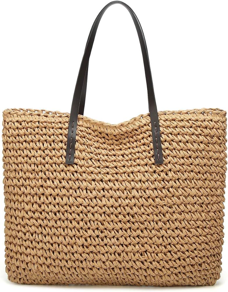 Straw Bag Round Summer Straw Large Woven Beach Bag Purse For Women Vocation Tote Handbags With Po... | Amazon (US)