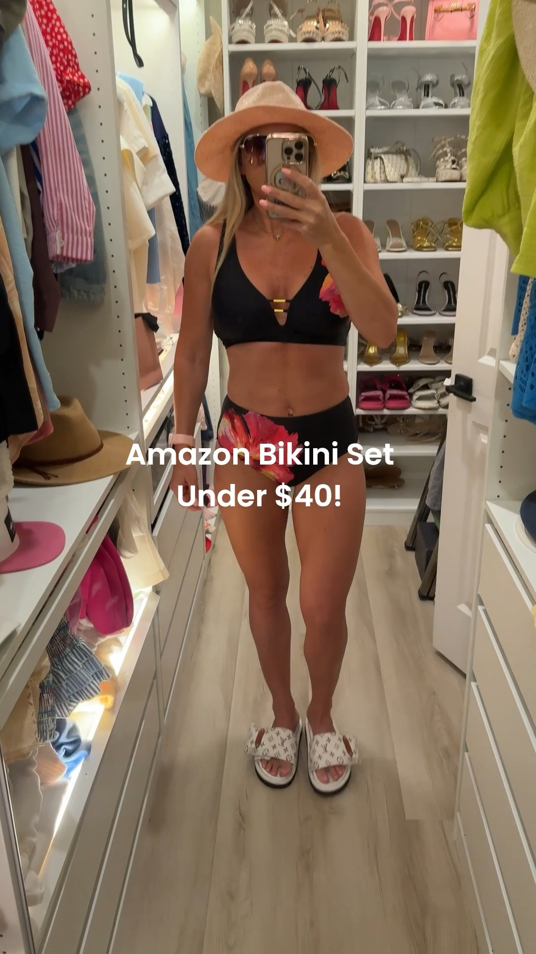 Loving the pink flowers on black! High rise bottom with tummy control. Comes in other colors. Wearing size M. 
On sale now on Amazon! Fast delivery. 

#LTKTravel #LTKSaleAlert #LTKSwim