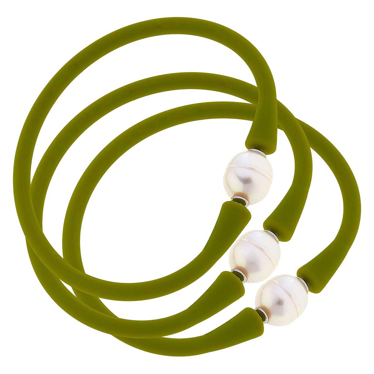 Bali Freshwater Pearl Silicone Bracelet Set of 3 in Peridot | CANVAS