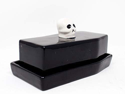 Boston Warehouse Coffin Shaped with Skull Handle Covered Butter Dish, Standard, Black | Amazon (US)