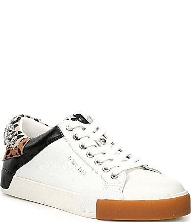 Gianni Bini Rylan Leopard Haircalf Heel Rhinestone Platform Sneakers - 5.5 | Dillard's