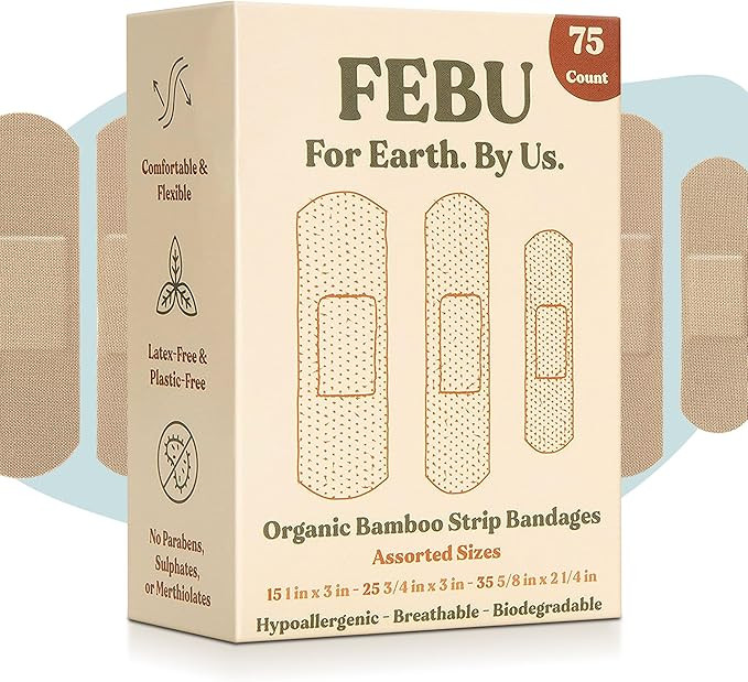 FEBU Eco-Friendly Organic Bamboo Fabric Bandages | PFAS Free Flexible Fabric Bandages | Latex Fre... | Amazon (US)