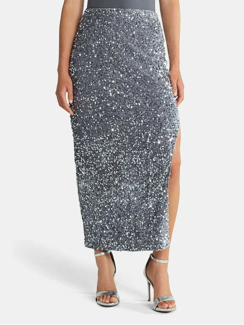 Madden NYC Women's Sequin Velour Maxi Skirt, Sizes XXS-XXL | Walmart (US)