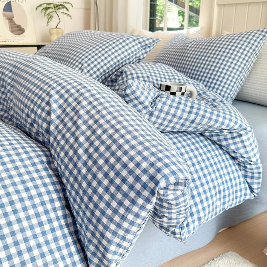 LifeTB Twin XL Comforter Set Blue Gingham Comforter with 2 Pillowcases Modern Plaid Grid Pattern ... | Amazon (US)